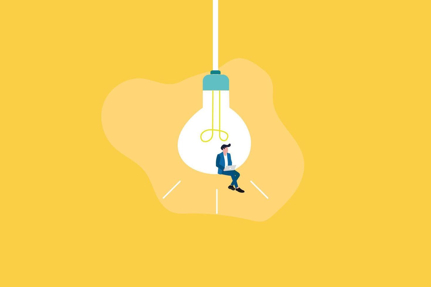 businessman with a laptop sits on an lightbulb. New idea vector