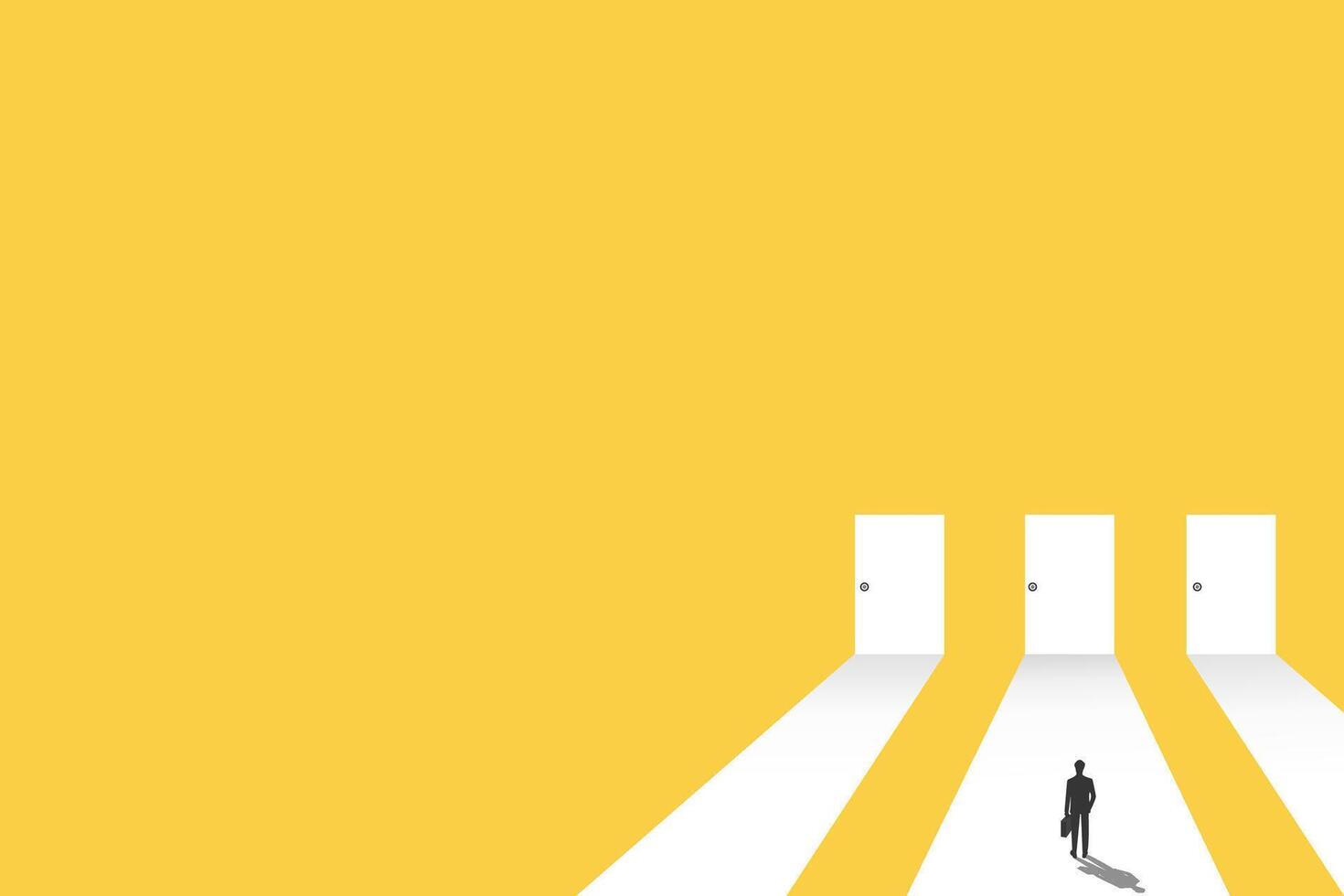 Business opportunity or career success concept with man standing in front of the door. Symbol of courage, ambition, having a goal, inspiration. 2 vector