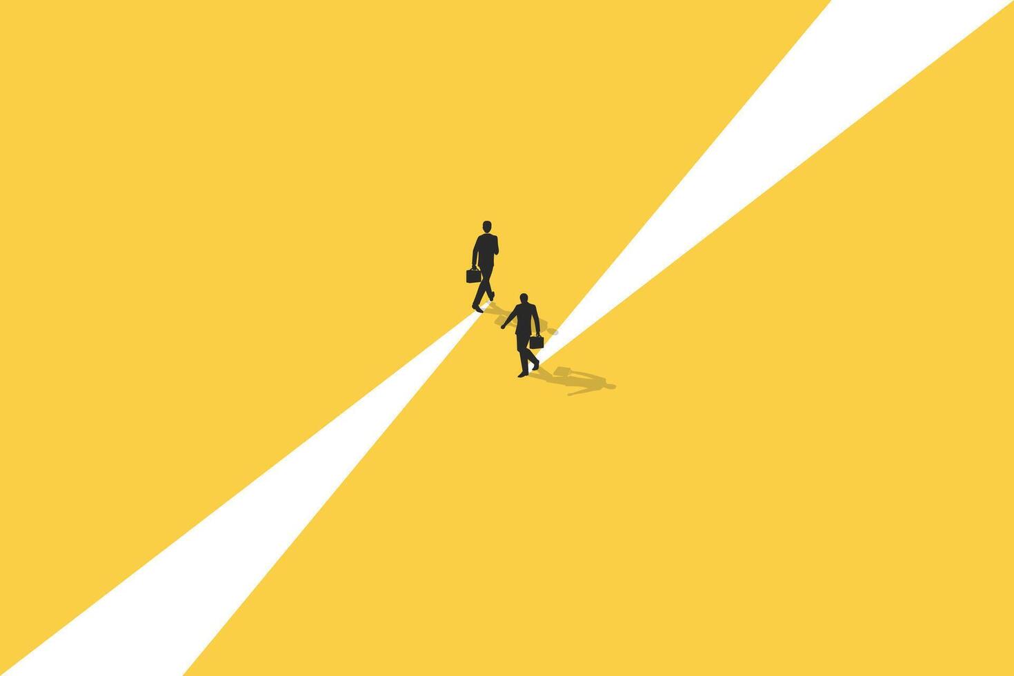 Business dispute or disagreement concept with two businessman walking away from each other. Symbol of miscommunication, conflict, argument. Eps10 illustration. vector