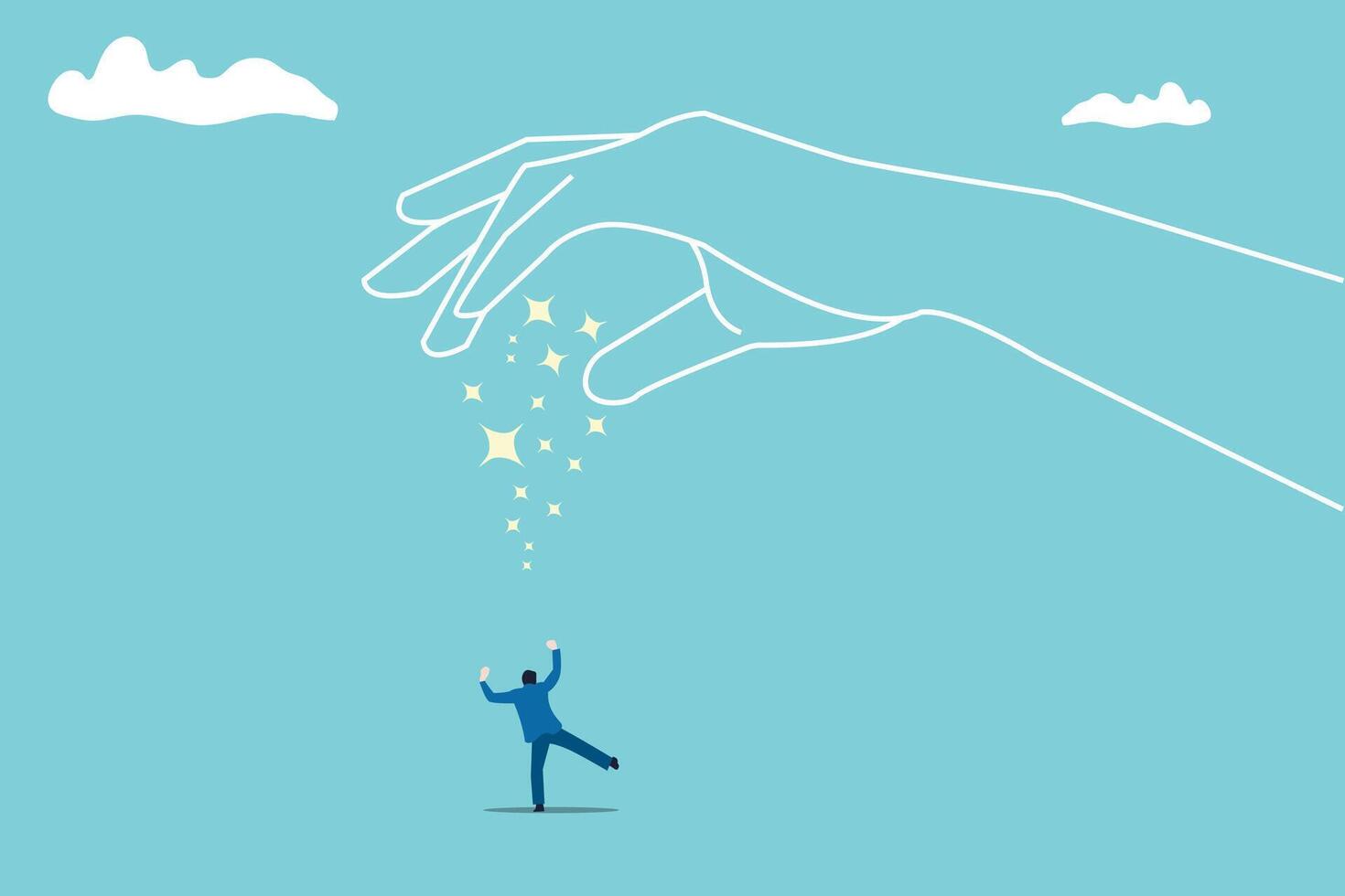 big hands drop stars with happy businessman to celebrate best performance. cheering or honor on success or achievement concept. vector
