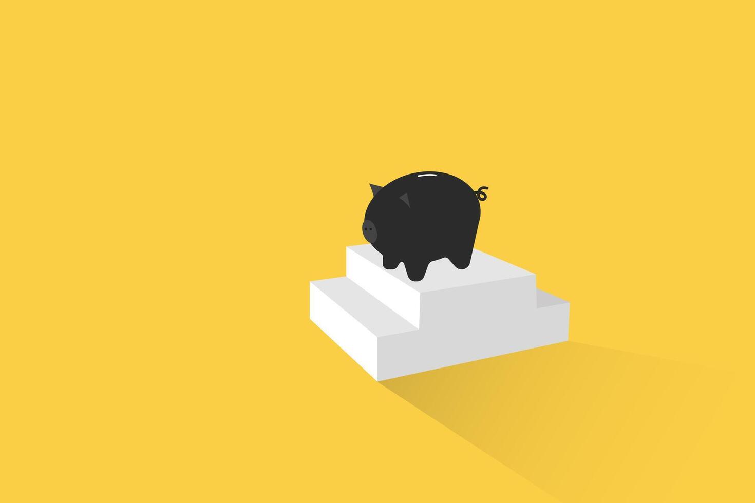 Piggy bank standing on the podium isolated on yellow background. vector