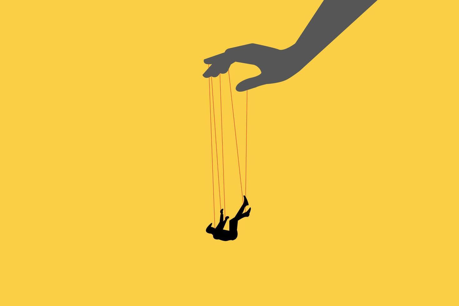 hand controlling falling businessman. concept of bad habit, corruption, and right. vector