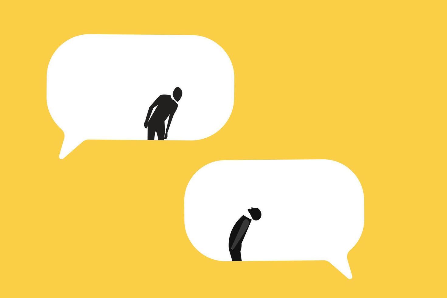 Business people communication, work discussion or conversation standing on speech bubble talking about new ideas. opportunity, teamwork, and dealing. vector