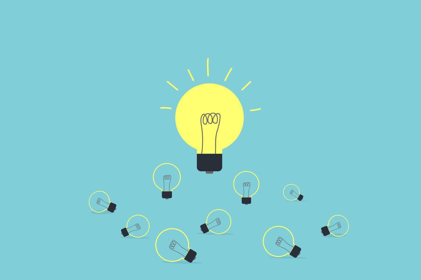 yellow Light Bulb Standing Out From the Crowd. ideas and creativity concept. vector