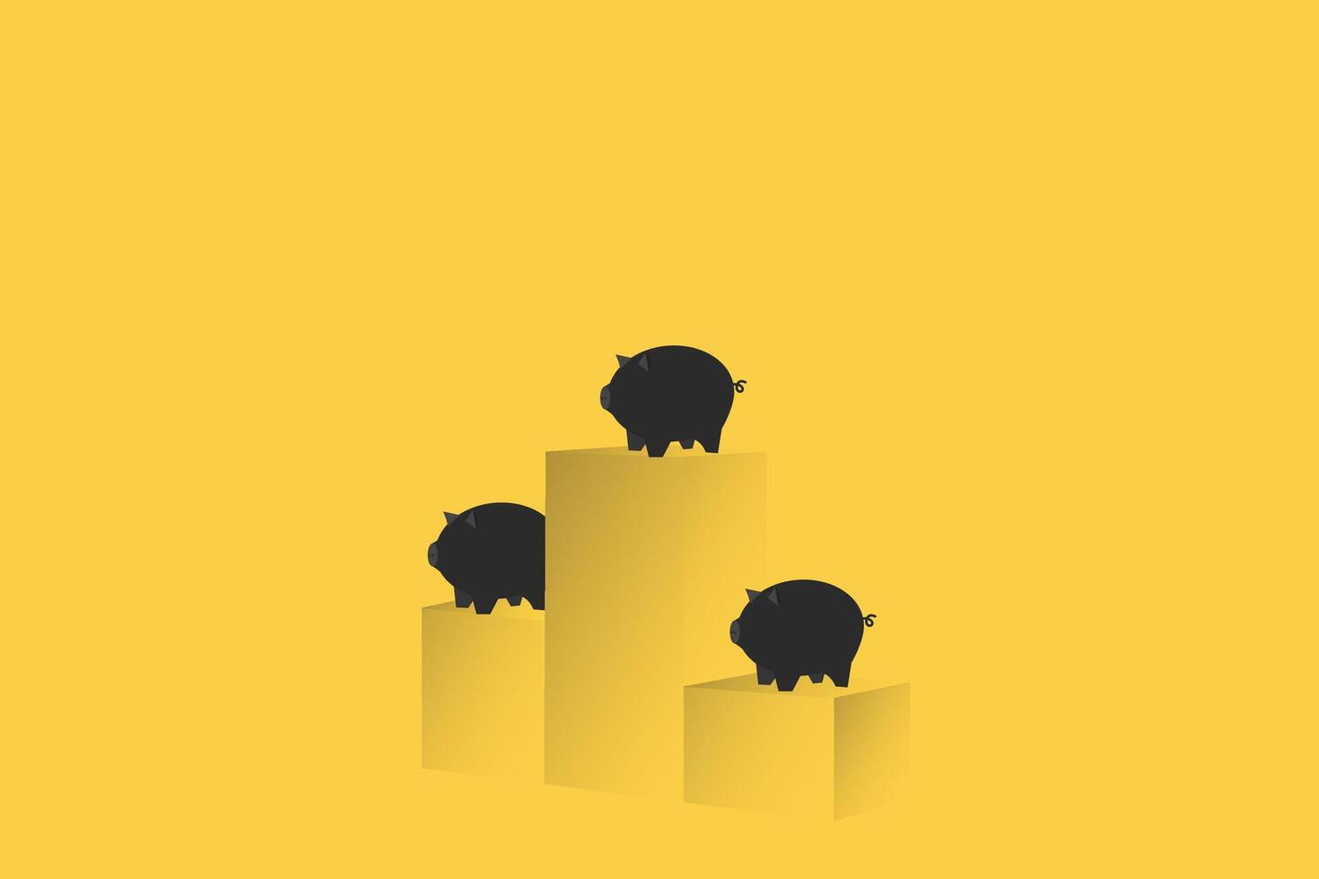 Piggy banks standing on the podium glass isolated on yellow background. vector