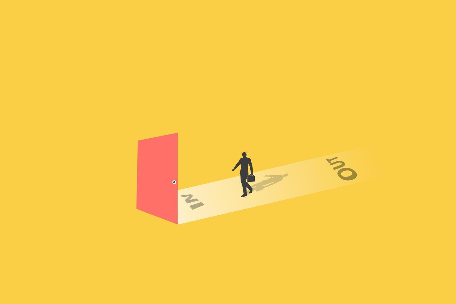 Business opportunity or career success concept with businessman walking entry door. Symbol of courage, ambition, having a goal, inspiration. vector