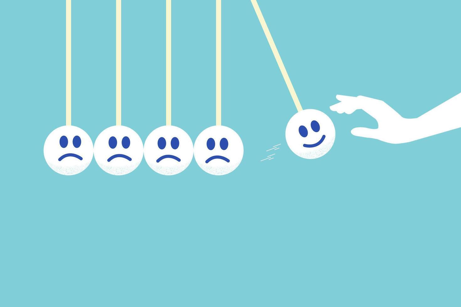hand let smile face pendulum ball to hit other sad faces. concept of happiness or positive thinking and sadness. vector