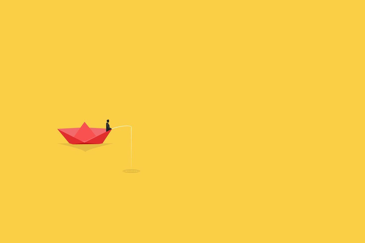 Fisherman in boat. catching fish while standing on boat of lake vector