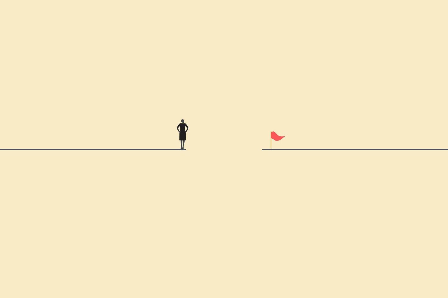Business woman standing with space to get target. concept of obstacle, overcome, success, vision. vector