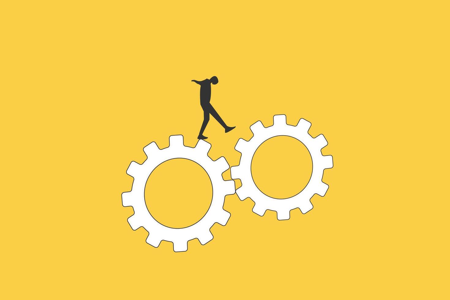 businessman walking over the gears. Concept of move forward, opportunity, ambition, motivation in business. vector