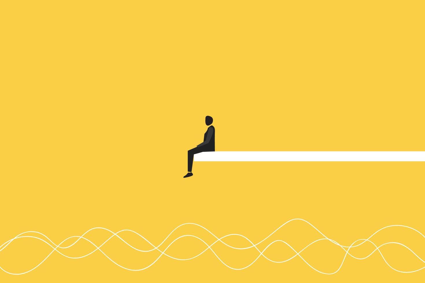 Side view of businessman sitting on the river wave. Planning and strategy concept. vector
