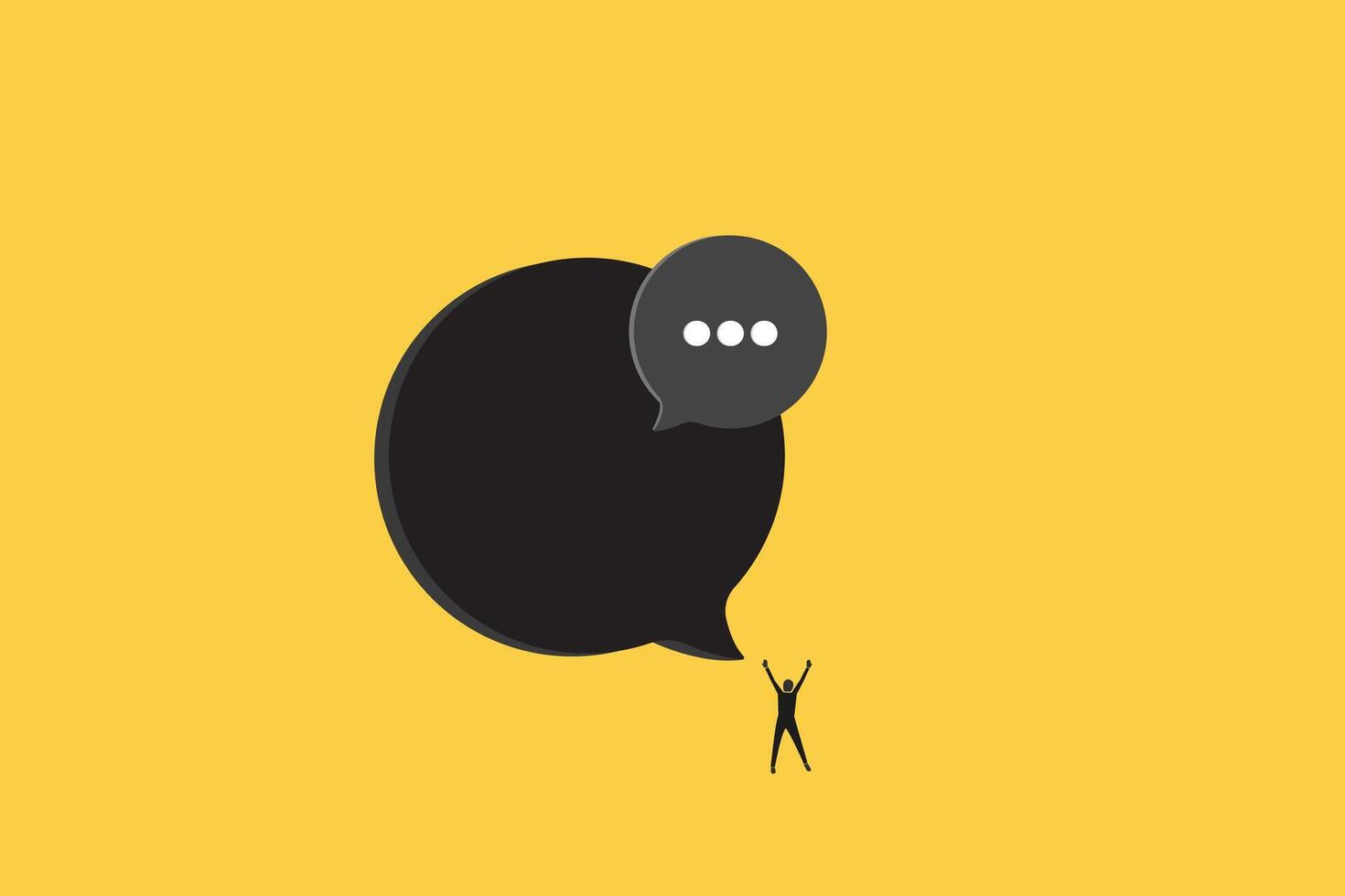 Businessman happy with Blank bubble talk or comment. Concept of career, promotion, communication, news, infographic. Copy space for ad vector