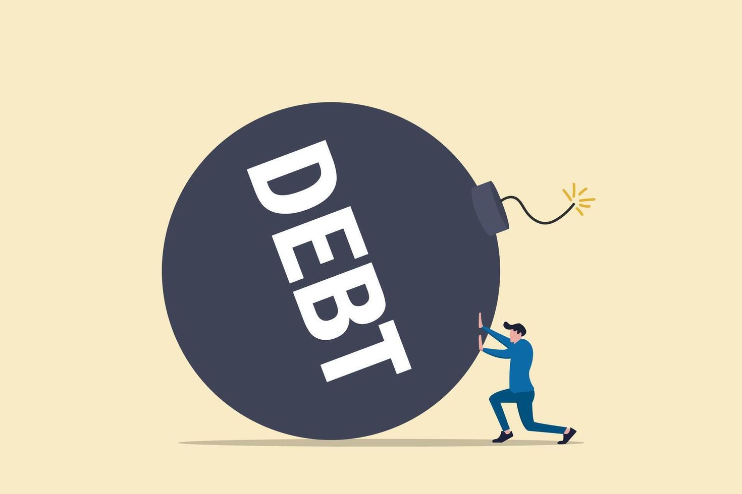 Businessman pushing boom debt. concept of Debt and loan problem, financial mistake, bankruptcy, stress vector