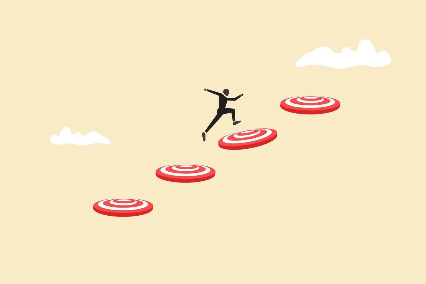 Businessman jumping on bigger target, successfully. advancement in career or business growth concept. Aspiration and motivation. vector