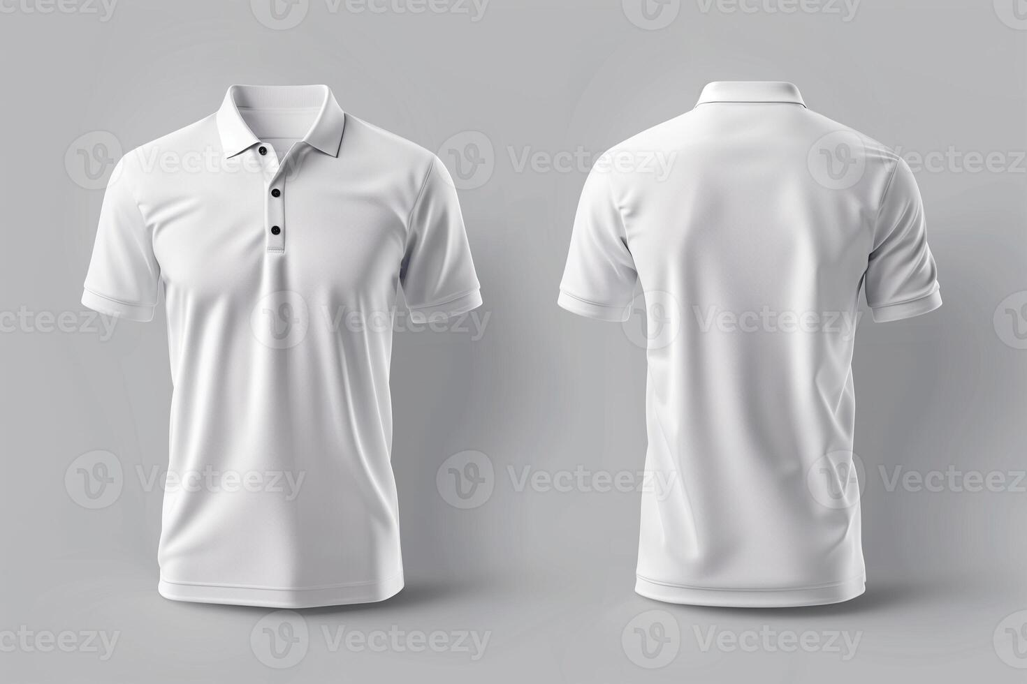 white polo tshirt template mockup with front and back view, Isolated on gray background photo