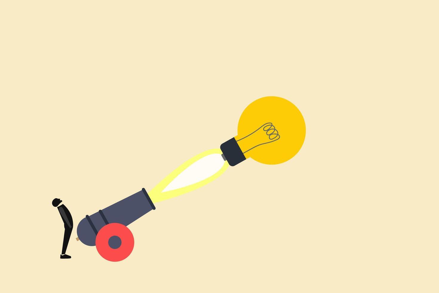 Businessman launch lightbulb with bazooka. concept of Business objective, goal and resolution for success, idea, and opportunity. vector