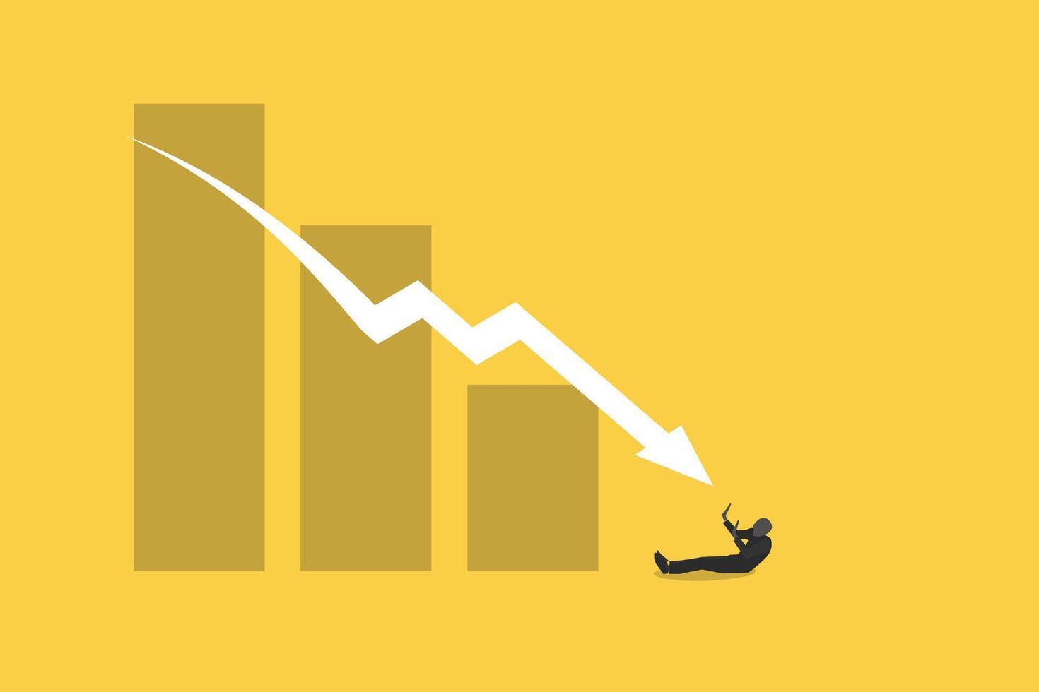 Graph and Down arrow graph pushing a businessman. concept of economic crash, investing failure, price drop, recession, investment risk concept and market down. vector