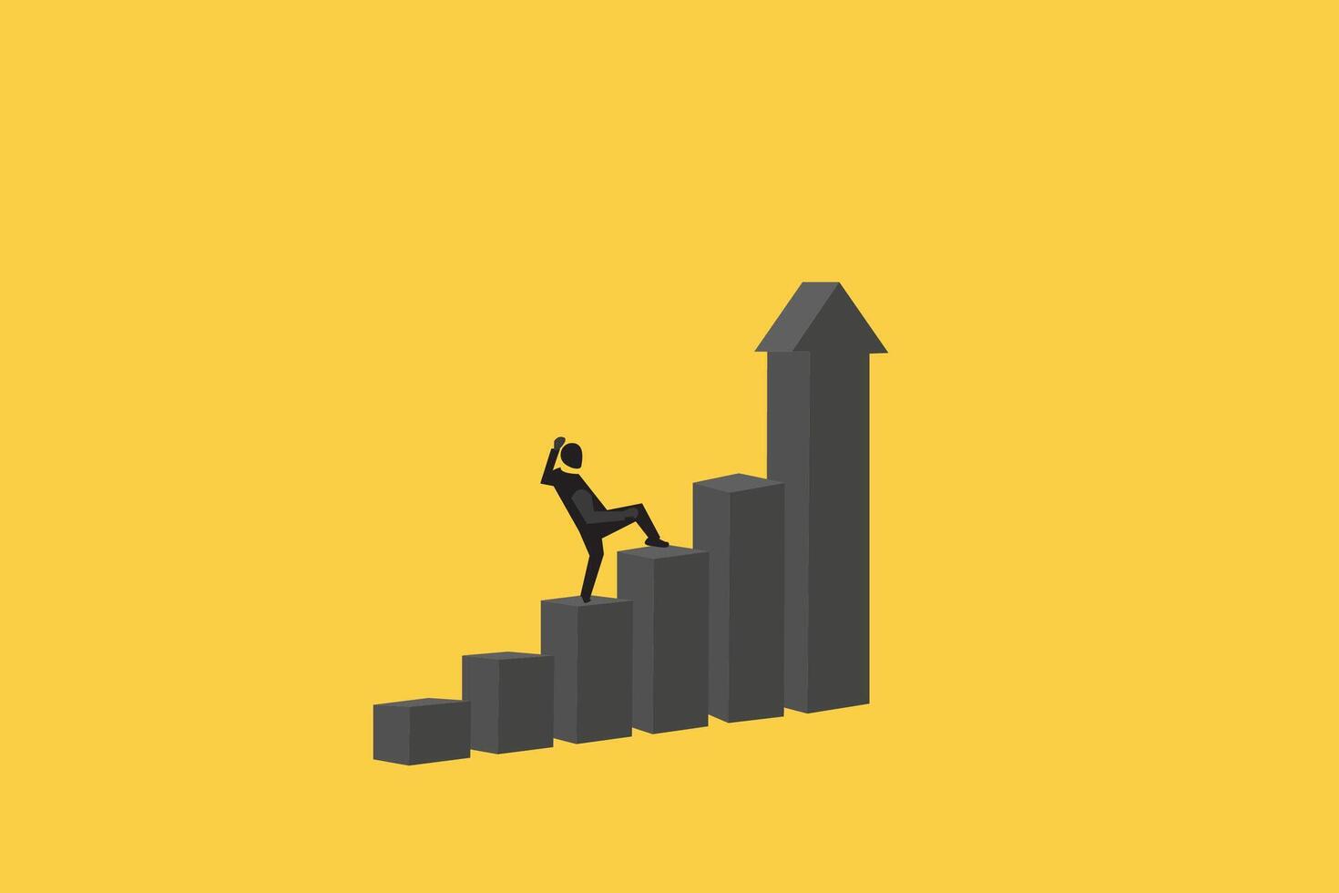 businessman step on top growing bar graph. concept of motivation, success, achievement , target, goal, and career. vector