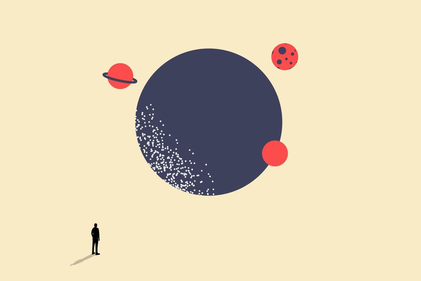 Businessman stand looking the sun with planet orbit. concept of future, career achievement, big dream and opportunity vector