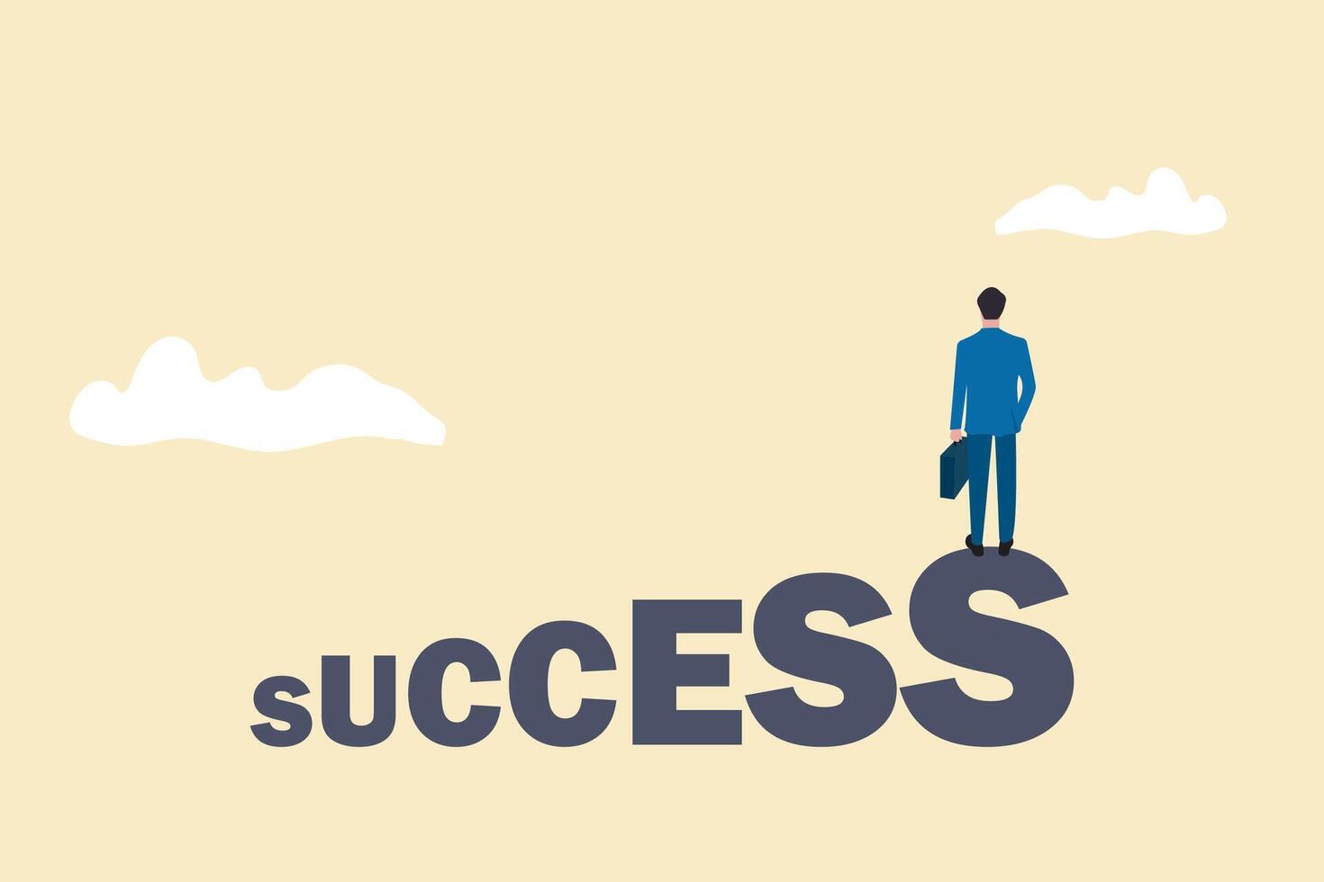 Businessman look through on success text. concept of business target, resolution, opportunity. vector