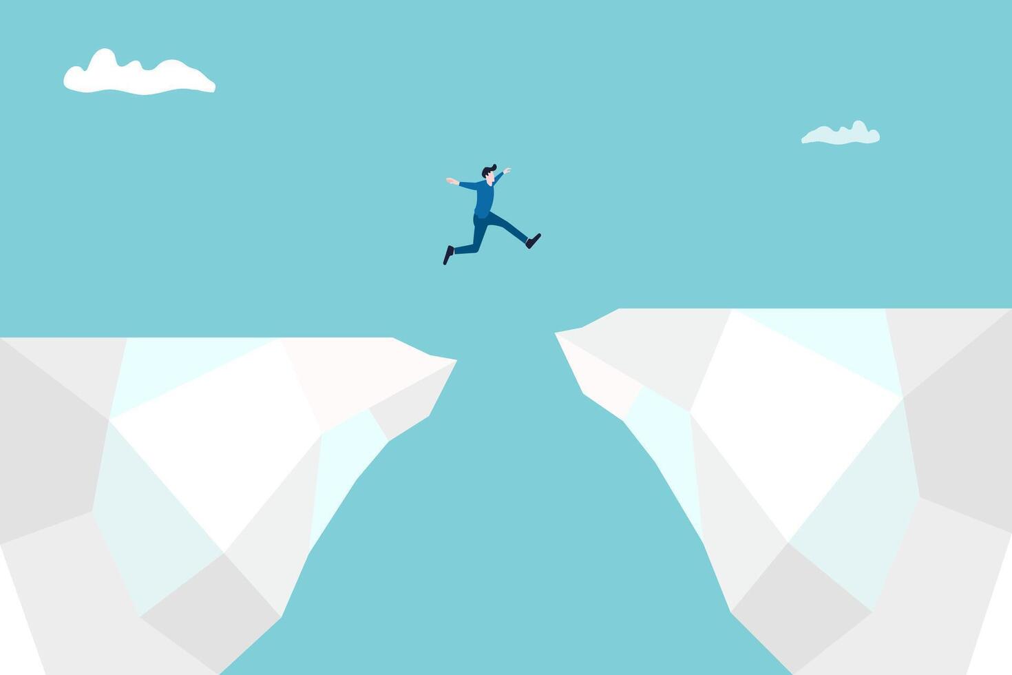 businessman jump through the gap. Concept of success, motivation, goal, professional growth. vector