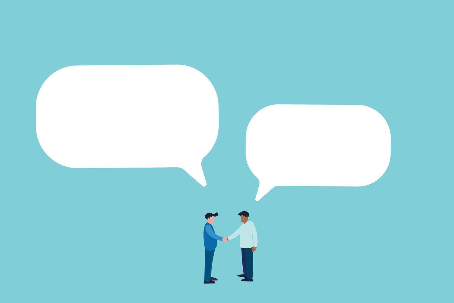 businessmen handshake with speech bubble. concept of discussion, interview, business agreement, dealing vector