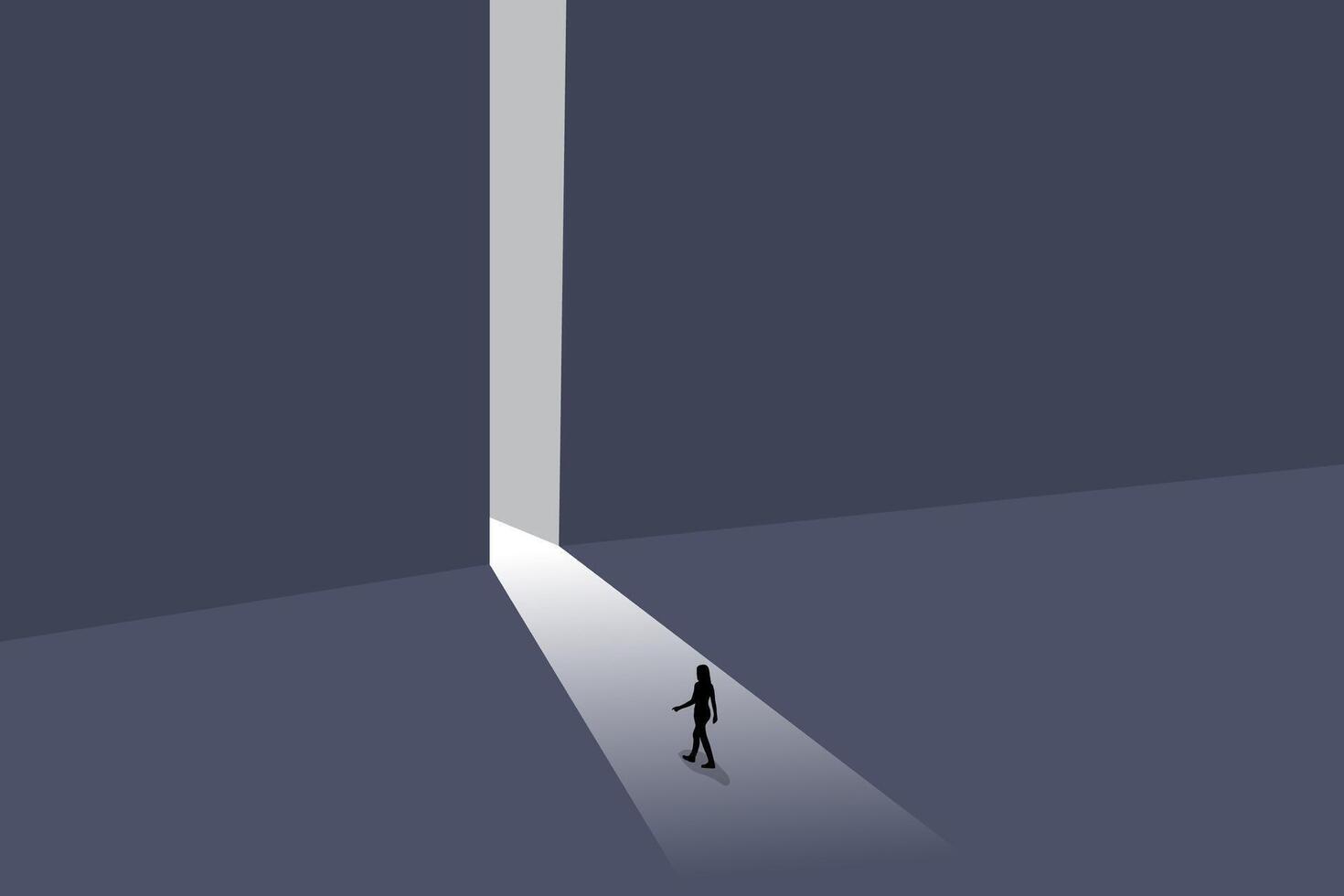 Business or career opportunity concept with business woman in gate. Symbol of new job, success, ambition and motivation. Planning and strategy concept. vector