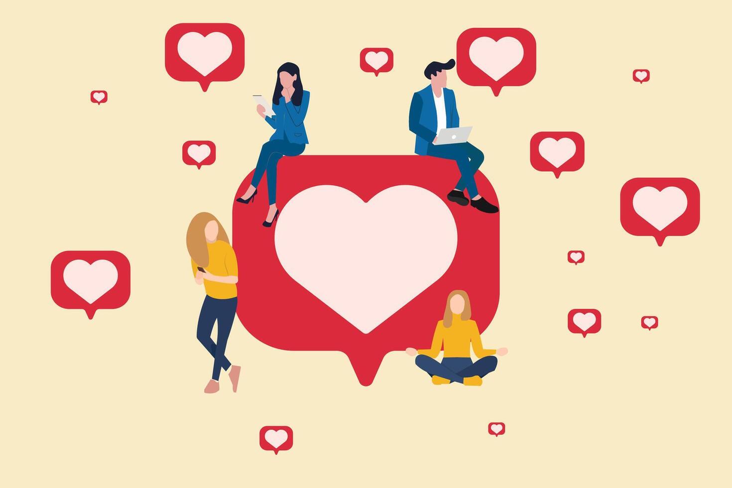 Social media influencer. Concept of social Media addiction, popularity, influence, modern lifestyle and ad vector