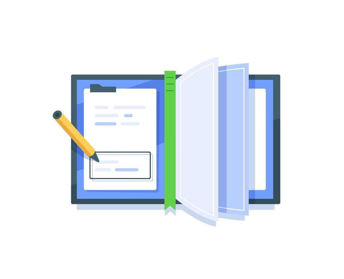notebook with pencil writing note,journalism and interviews,Year End Summary review vector