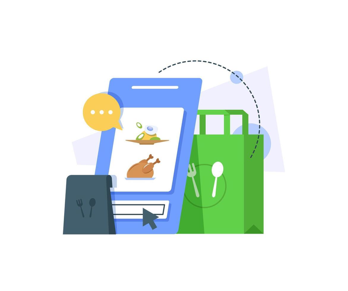 Ordering food online,Contactless food delivery. Home delivery during quarantine. Thank you for your purchase vector