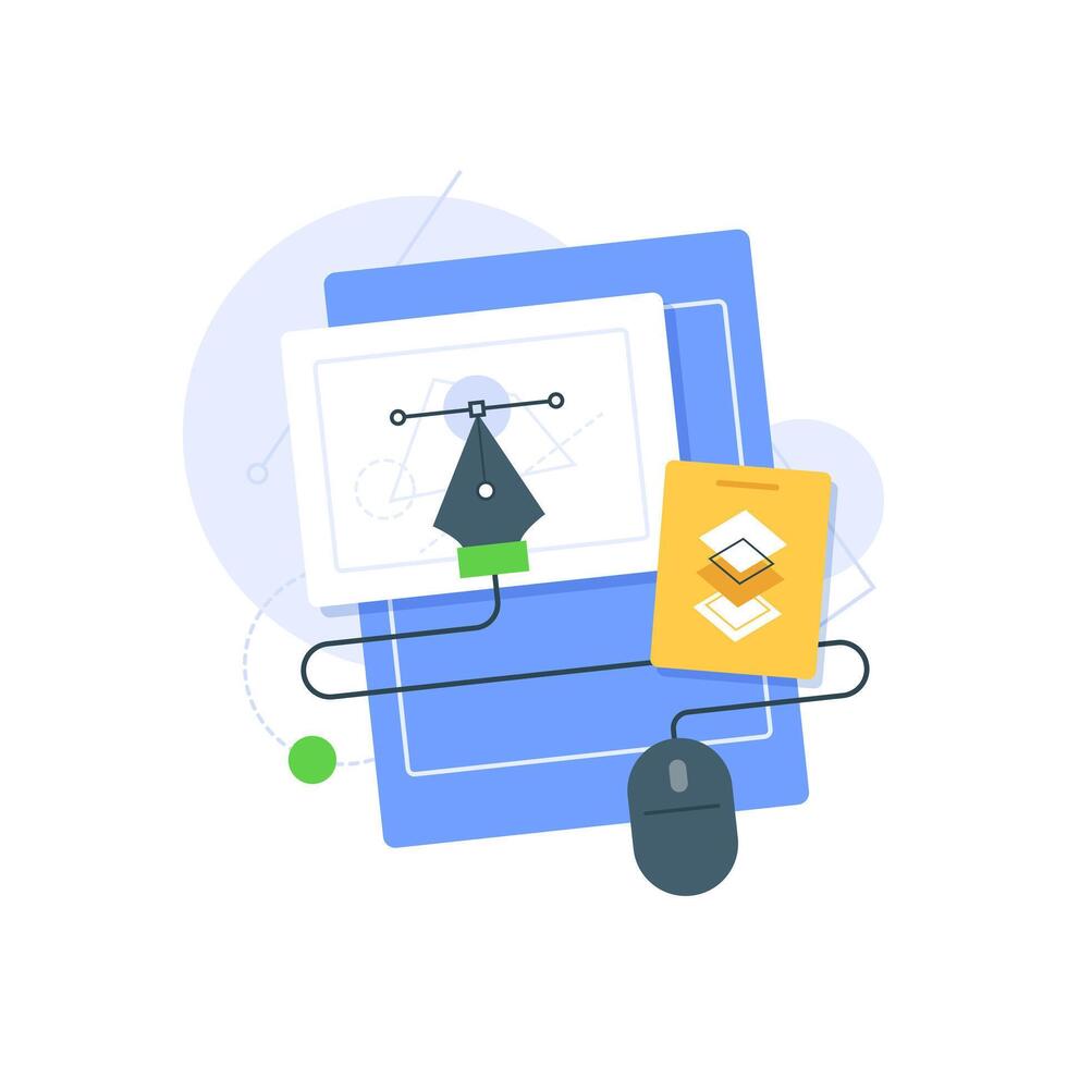 Paper with tool attached to a mouse, this digital designing process showing icon for graphic design vector