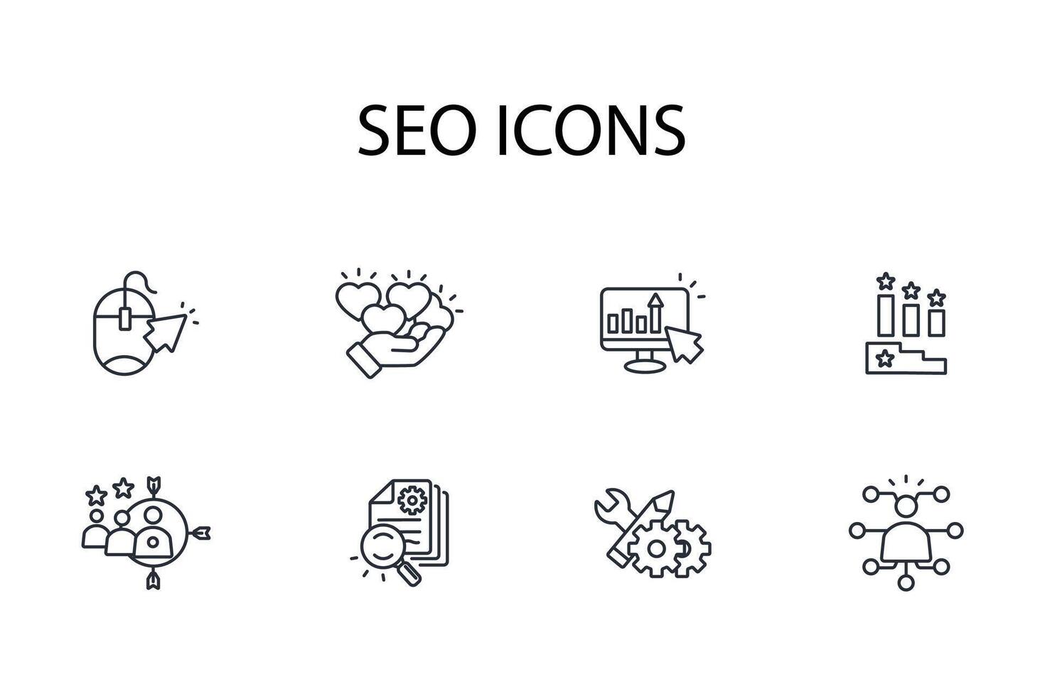 SEO icon set..Editable stroke.linear style sign for use web design,logo.Symbol illustration. vector
