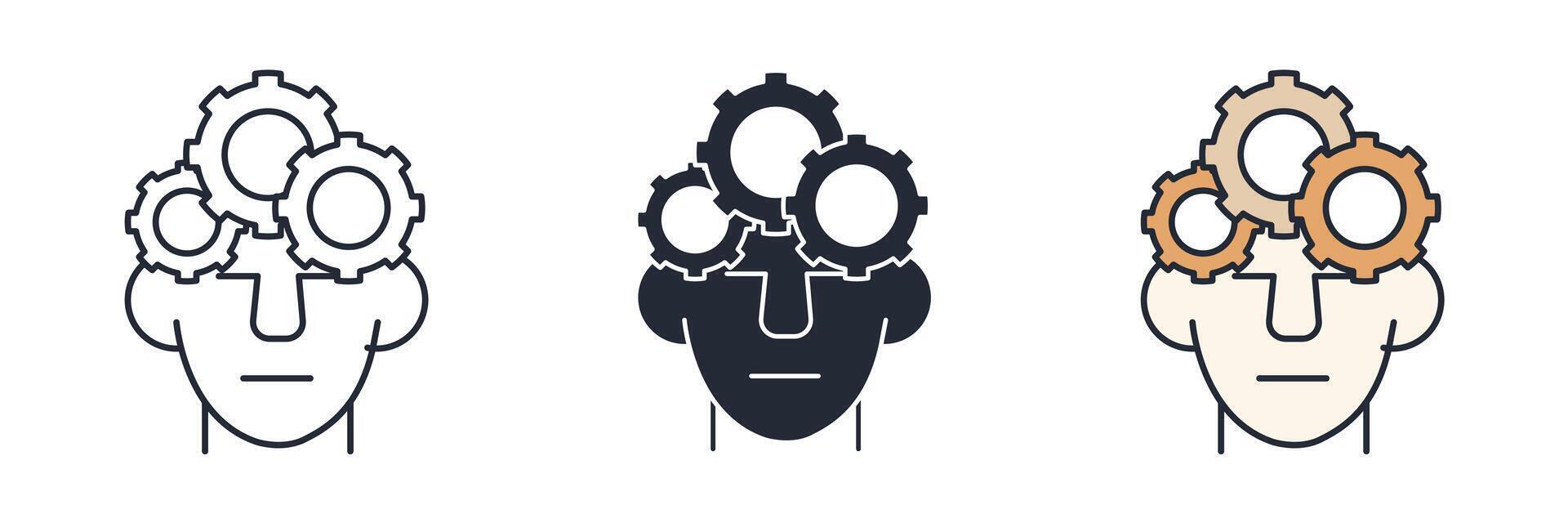Head with Gear Icon theme symbol illustration isolated on white background vector