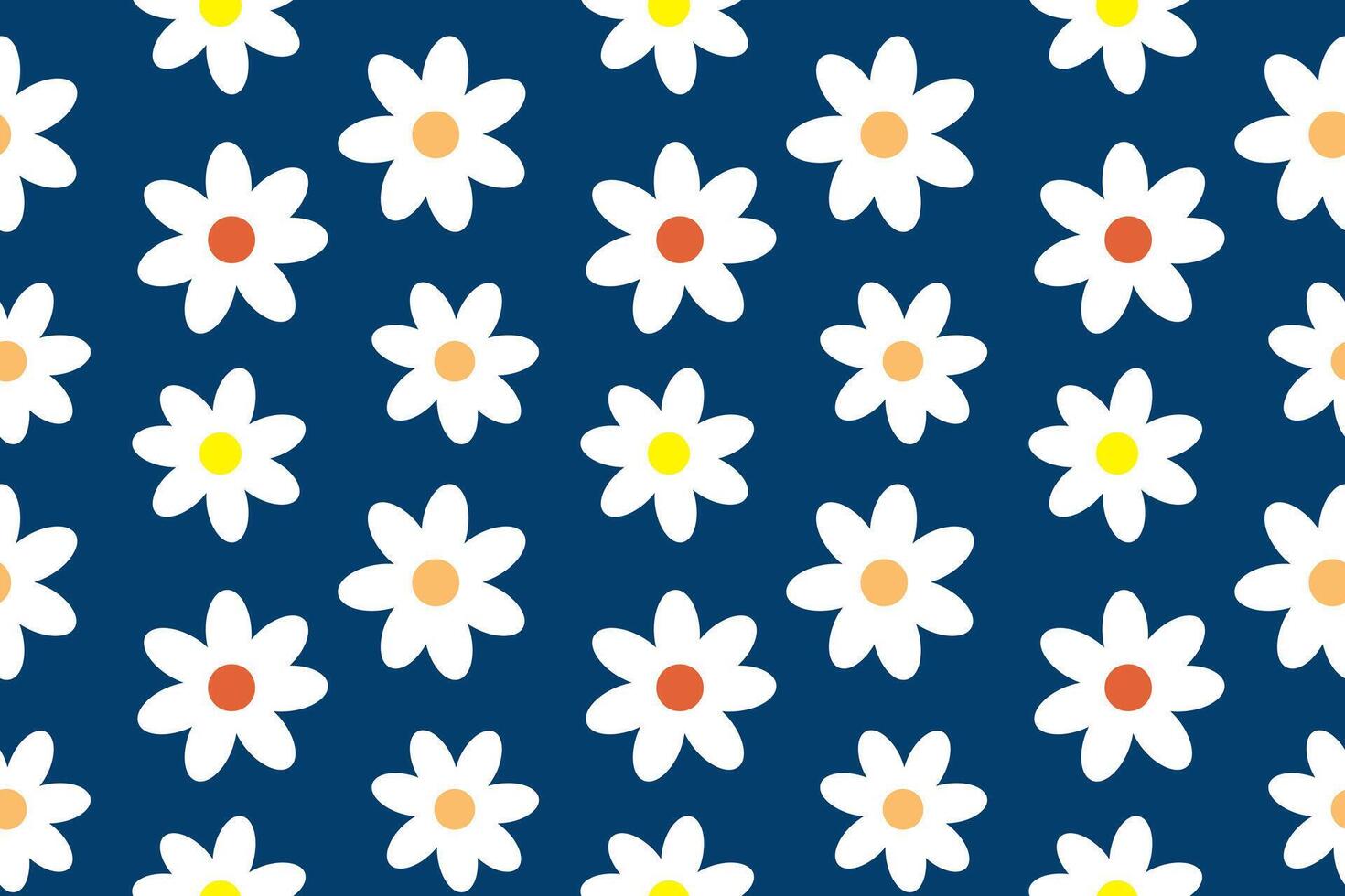 Bright and cheerful seamless daisy pattern in Memphis style, perfect for fabric, wallpaper, and digital design. Blue background. vector