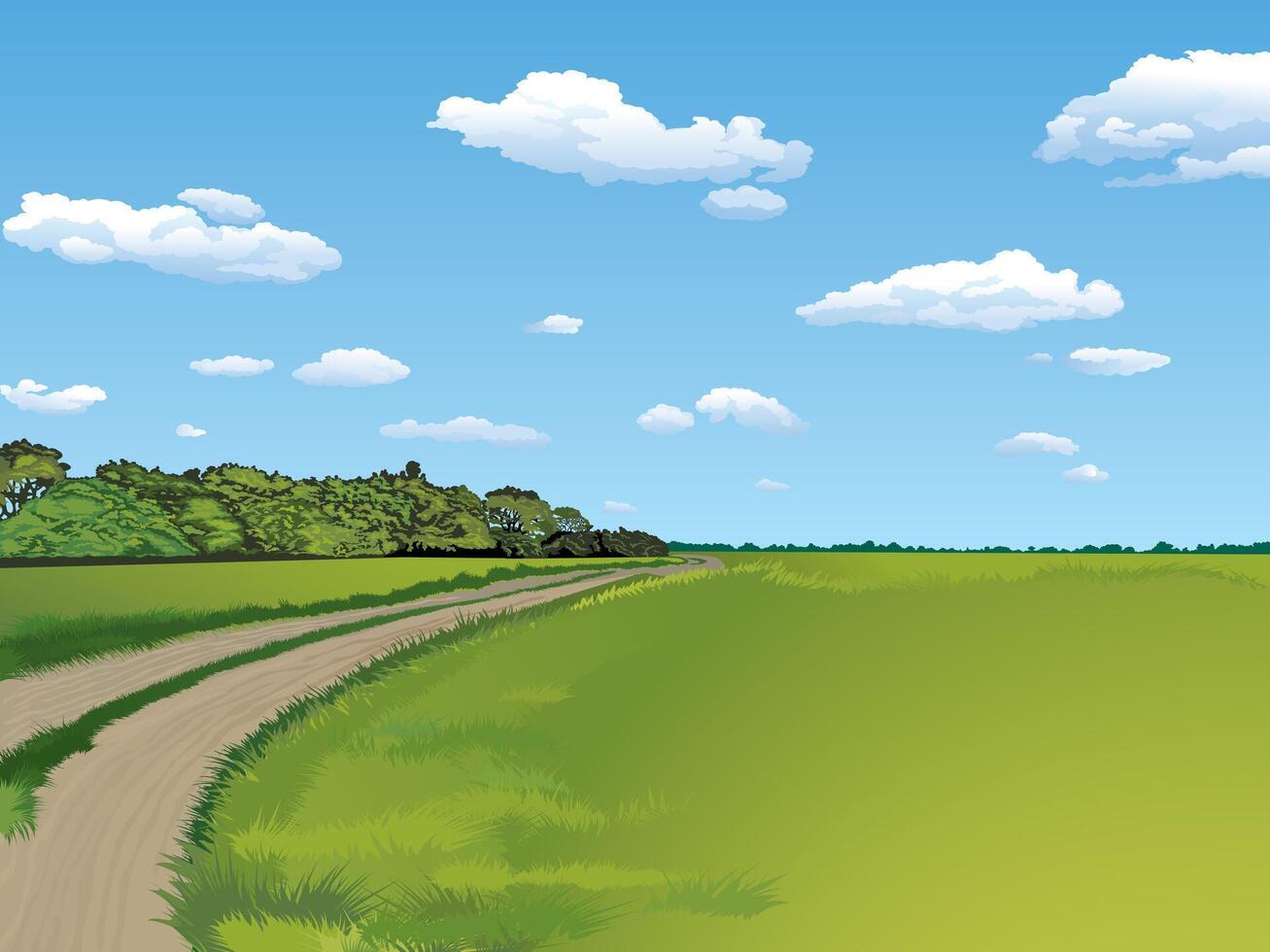 clear blue sky and clouds on sunny day with landscape meadow background vector