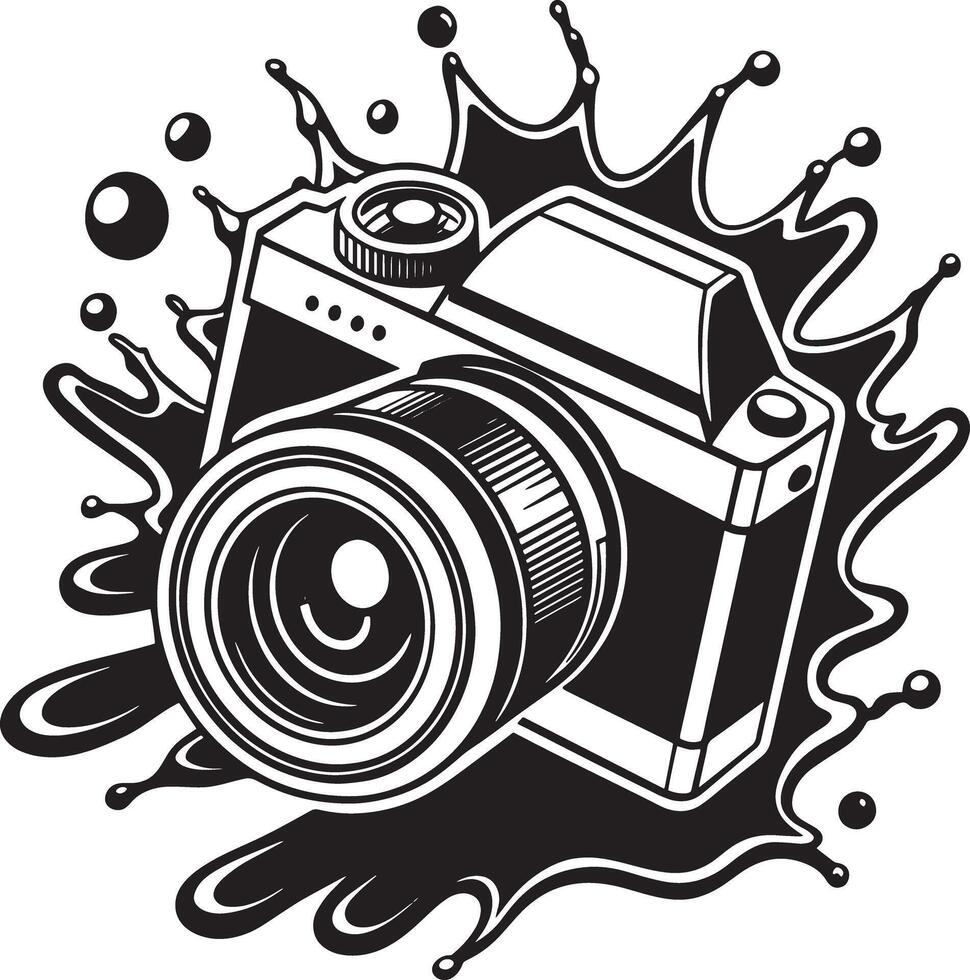 illustration of a camera with splash black and white vector