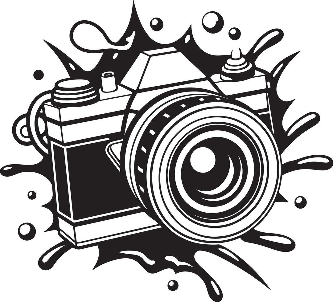 illustration of a camera with splash black and white vector