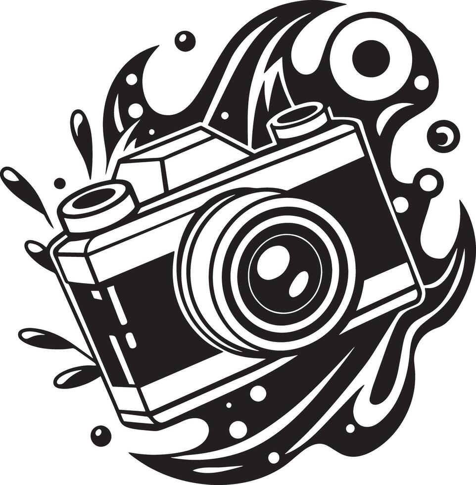 illustration of a camera with splash black and white vector