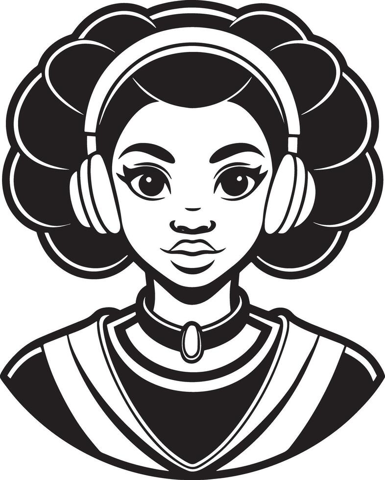 A drawing of a woman with headphones on her head illustration vector