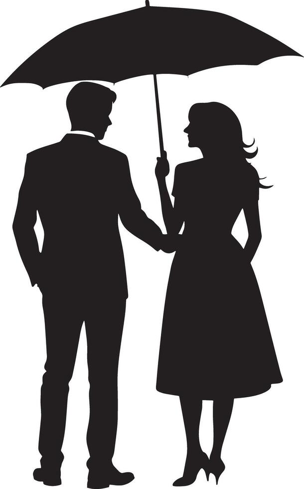 couple with umbrella illustration black and white vector