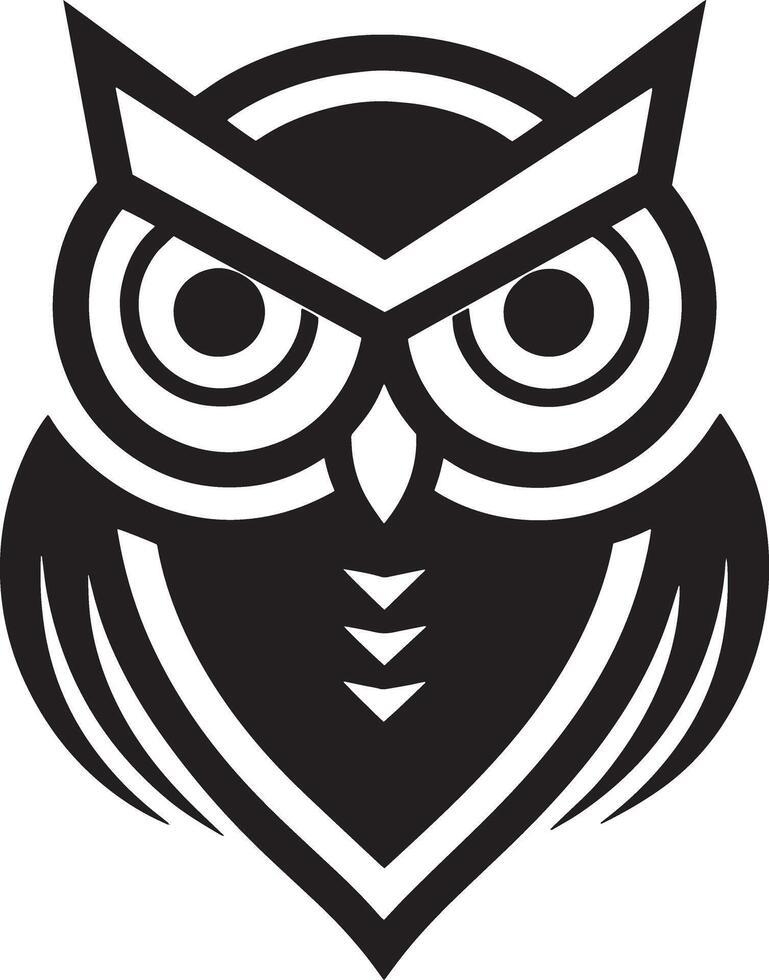 head of a owl logo design illustration black and white vector