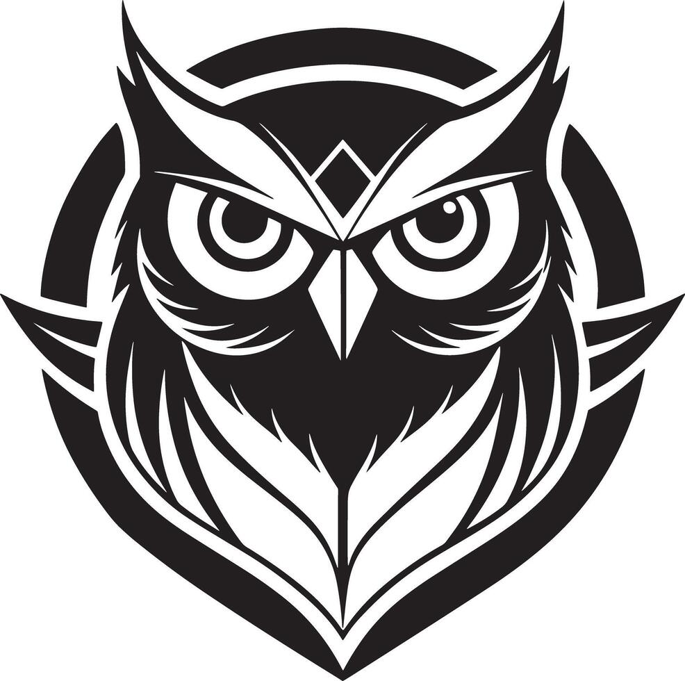 head of a owl logo design illustration black and white vector