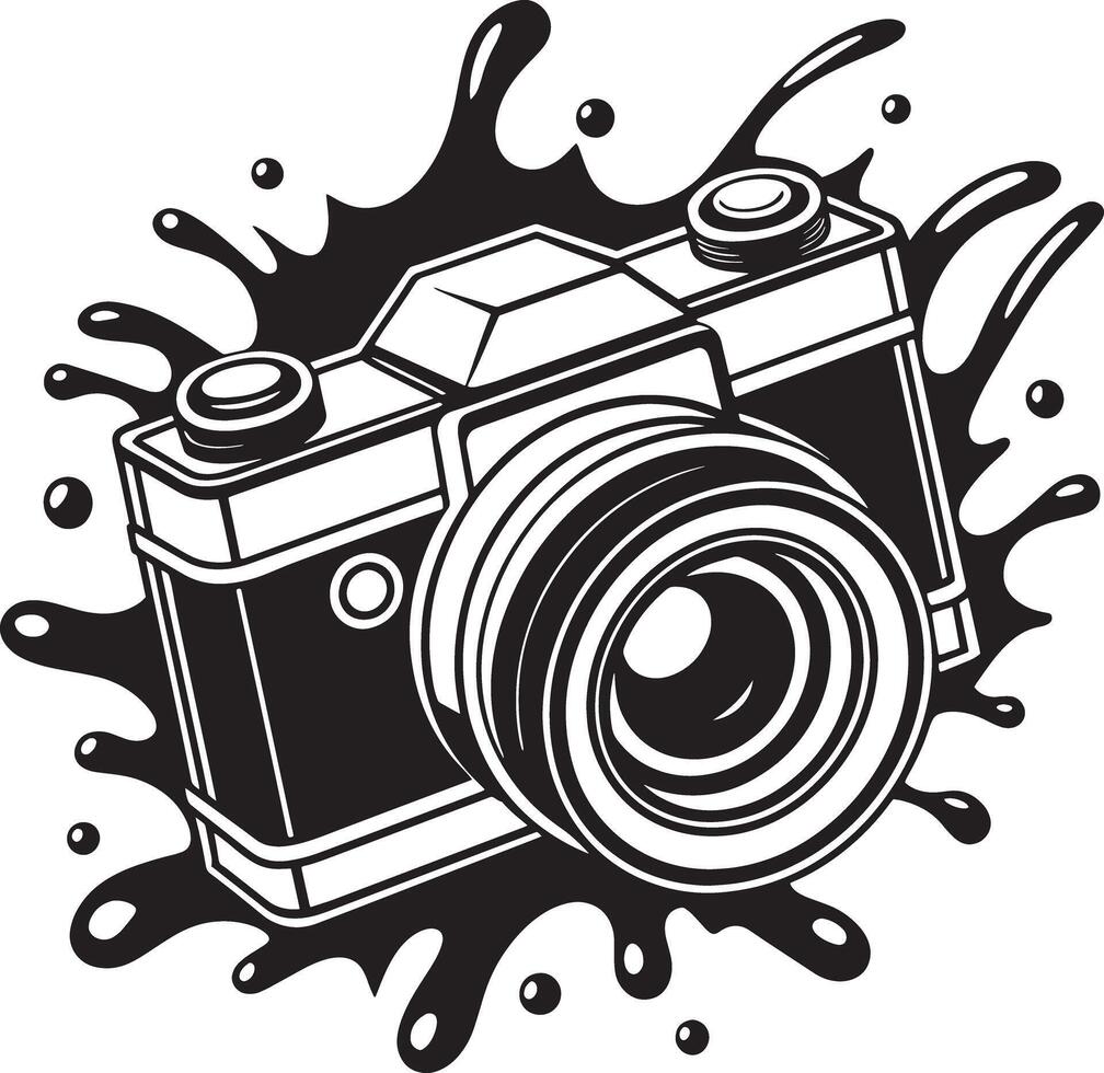 illustration of a camera with splash black and white vector