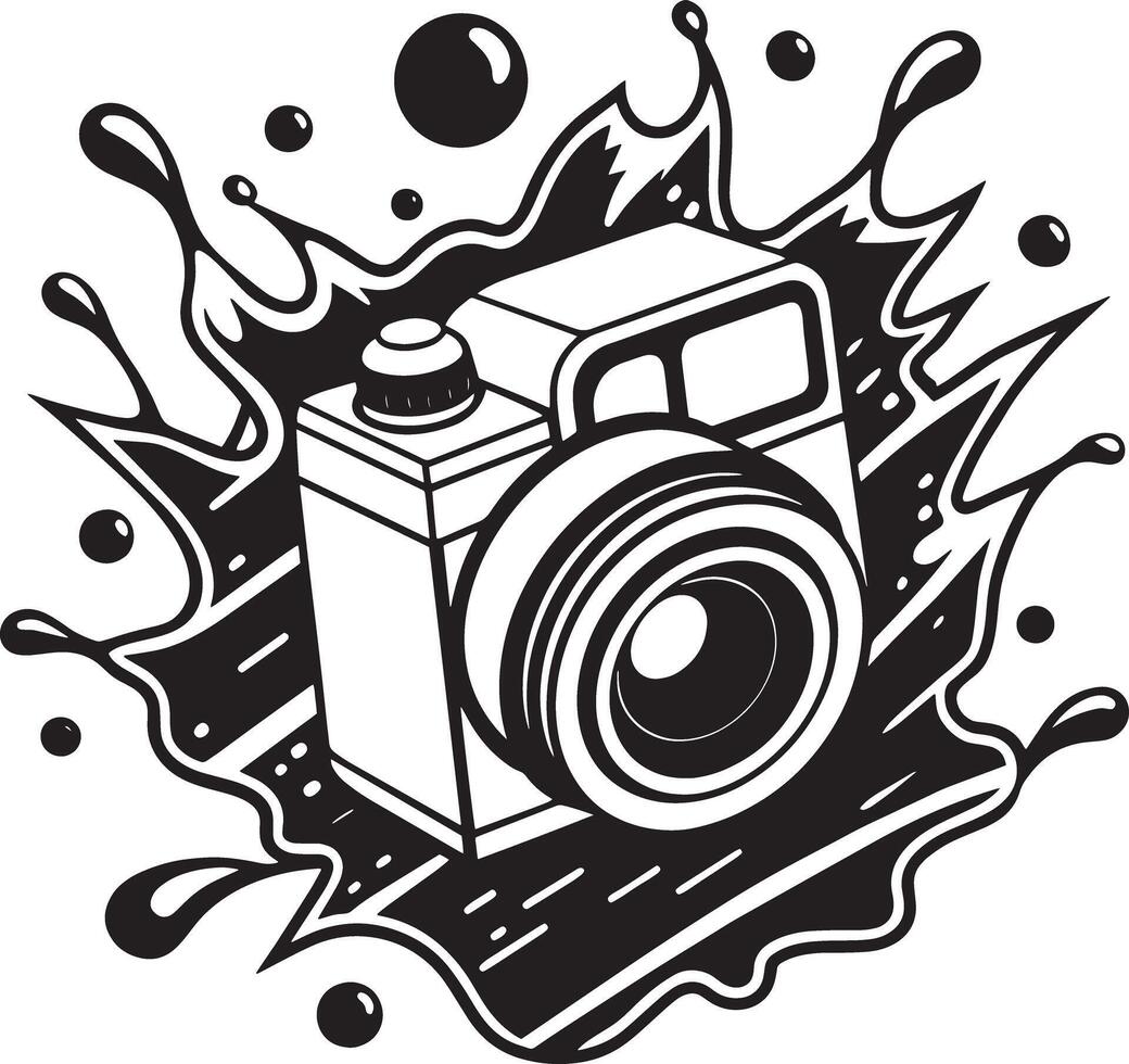 illustration of a camera with splash black and white vector