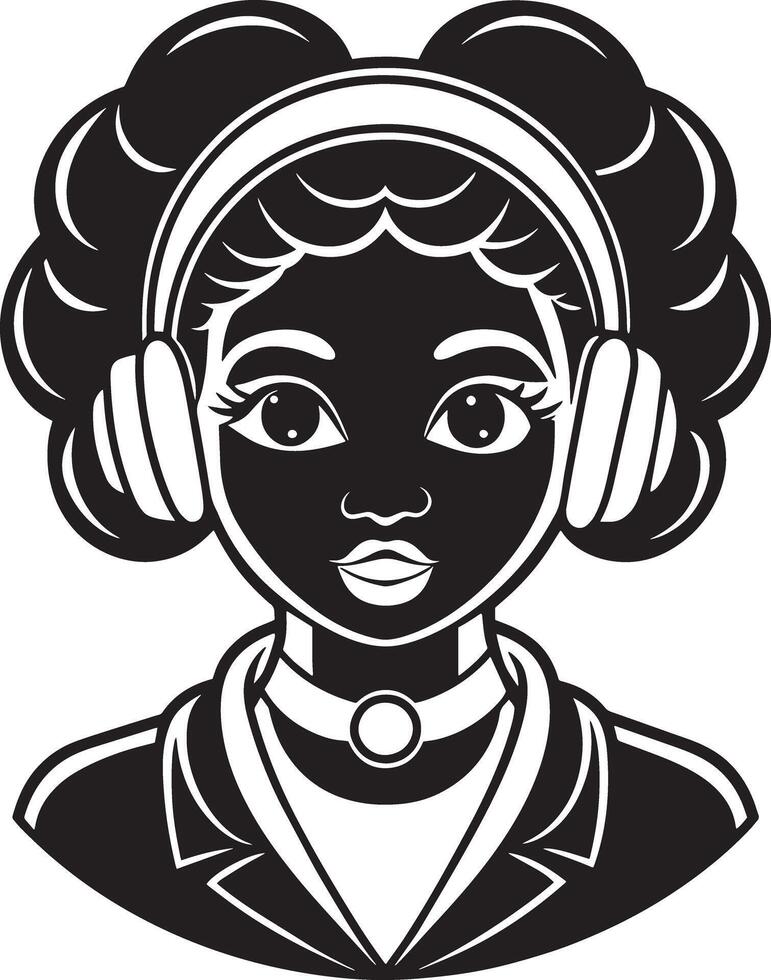 A drawing of a woman with headphones on her head illustration vector