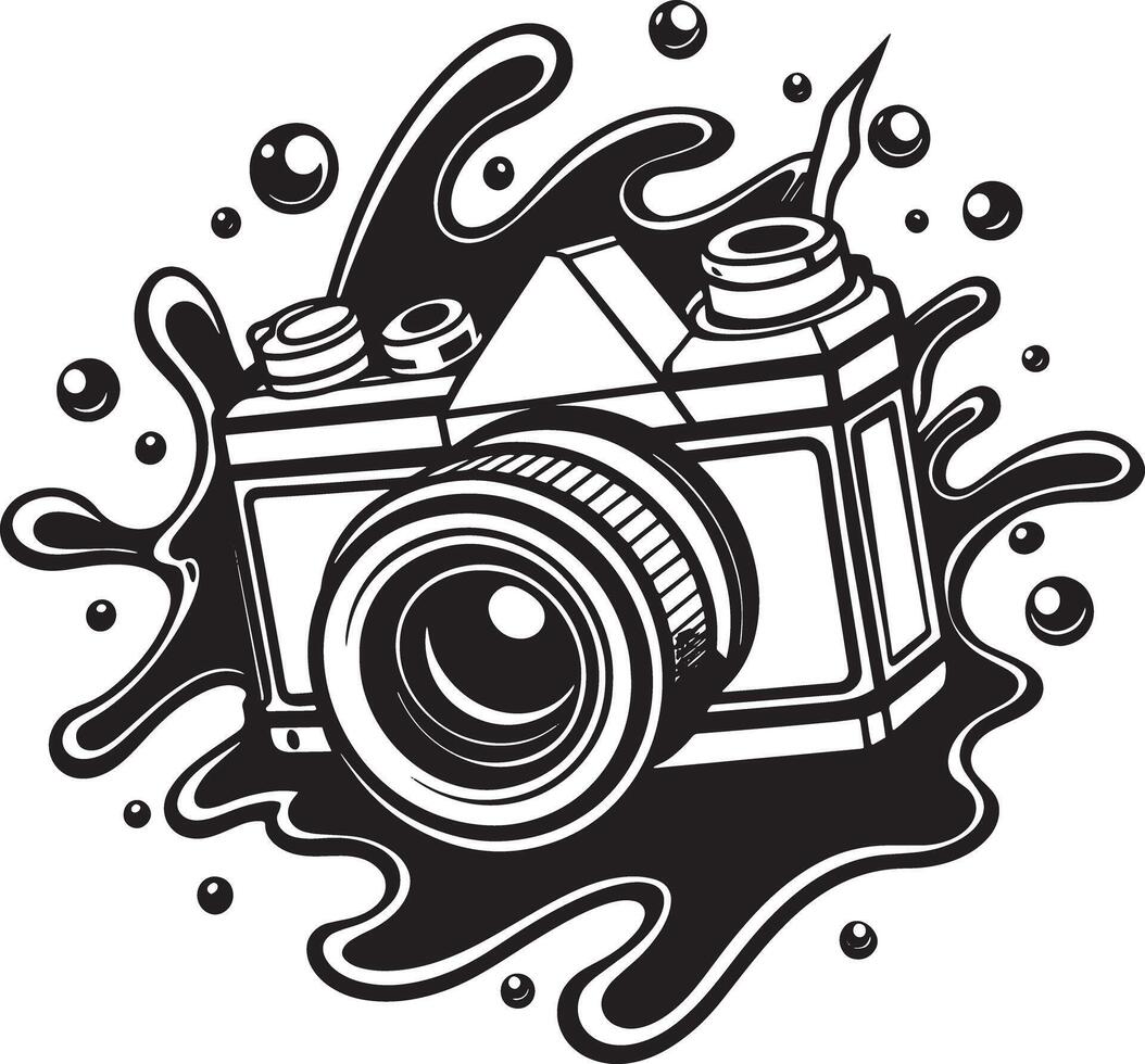 illustration of a camera with splash black and white vector