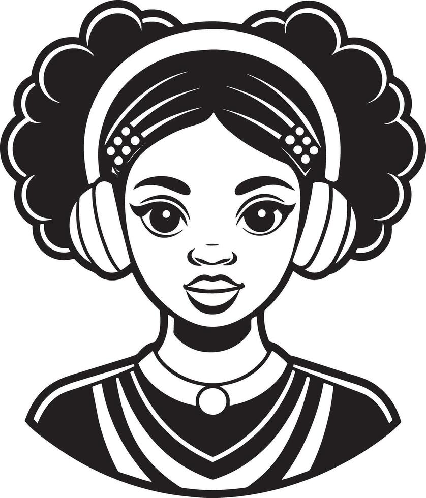 A drawing of a woman with headphones on her head illustration vector