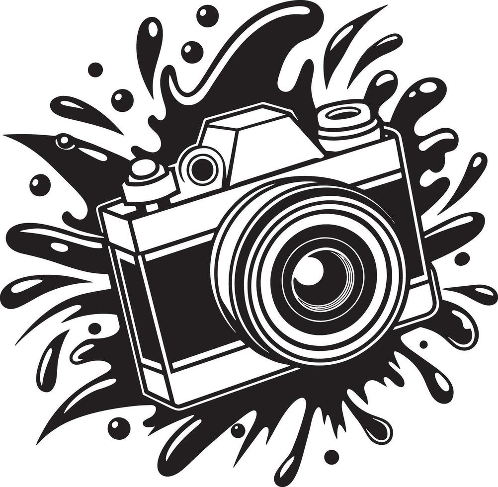 illustration of a camera with splash black and white vector