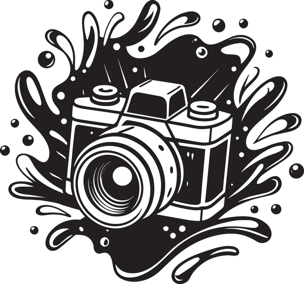 illustration of a camera with splash black and white vector