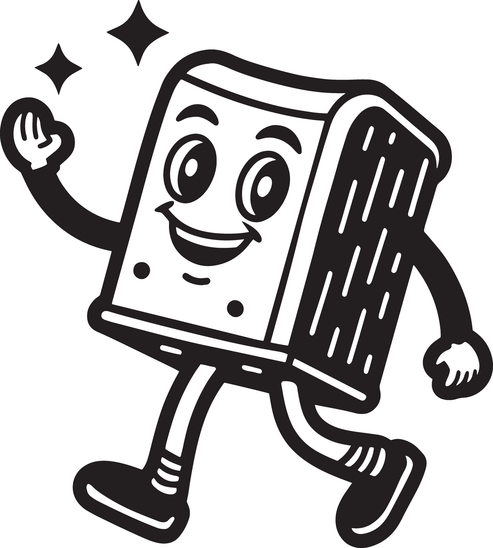 retro funny cartoon character illustration black and white 46267554
